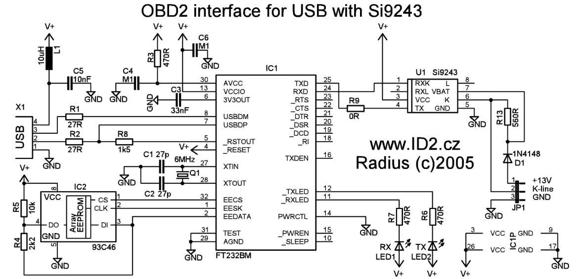 ODB2 to USB interface cable