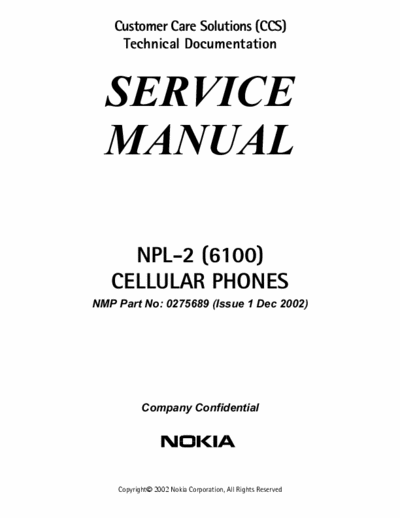 Nokia 6100 Service Manual, Part, Variant, Tools, Troubleshooting, Schematic, ecc. - File 11