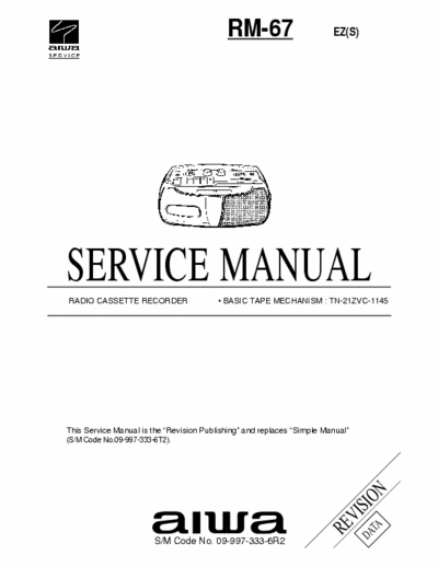 Aiwa Service RM-67 Manual Service - Radio Tape Recorder - Tape mech. TN-21ZVC-1145 - pag. 10