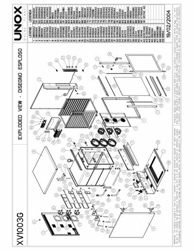 Unox XV1003G XV1003G exploded view and spare parts list
