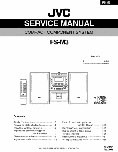 JVC FS-M3 COMPACT COMPONENT SYSTEM FS-M3 Service Manual, Instructions, Parts List and Schematics