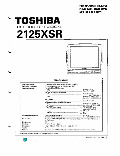  Toshiba 2125TLA Diagrama Esquemático de TV Toshiba 2125TLA