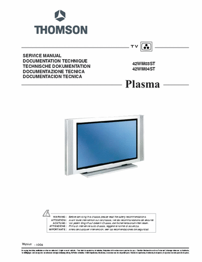 THOMSON 42WM04 SERVICE MANUAL TV  THOMSON \" PLASMA\"