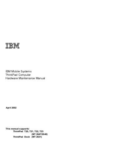ibm tp t2x Hardware maintenance manual for T20, T21, T22 and T23 series
