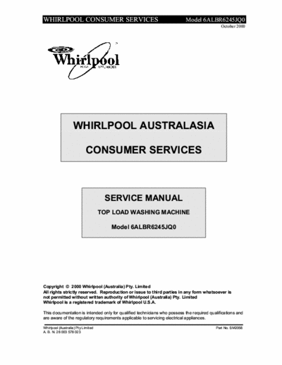 whirlpool 6ALBR6245JQO whirlpool 6ALBR6245JQO service manual