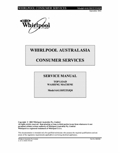 whirlpool 6ALSS5233JQO whirlpool 6ALSS5233JQO service manual