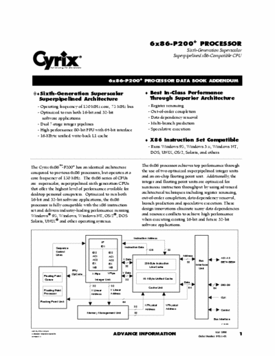 Cyrix 6x86-P200+ 6x86-P200+ PROCESSOR DATA BOOK ADDENDUM