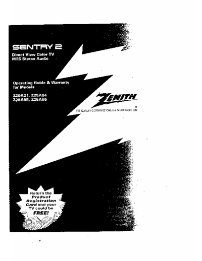 zenith z20a21 owner manual for z20a21, z25a64, z25a65, z25a55