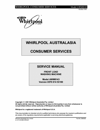 whirlpool AWM8143 whirlpool AWM8143 service Manual