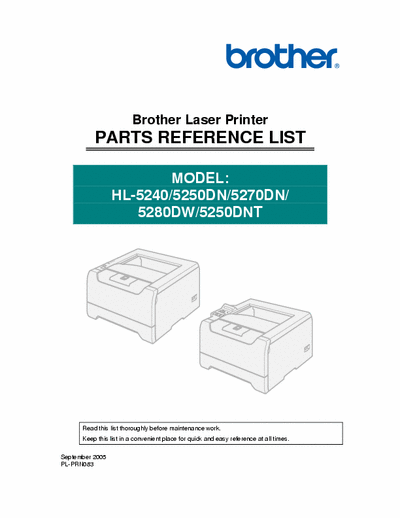 Brother HL-5250DN Brother HL5250DN complete parts manual.