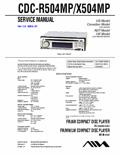 AIWA CDC-R504MP,X504MP Car  avto audio  CDC-R504MP,X504MP