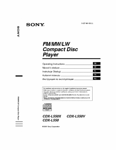 Sony CDX-L550 CDX-L550, CDX-L550X, CDX-L550V