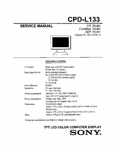 Sony CPD-L133 Sony TFT LCD Monitor
Model: CPD-L133