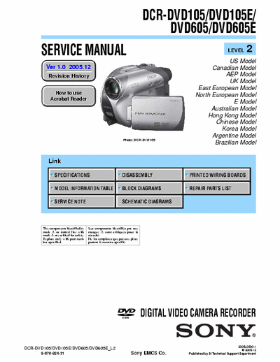 Sony DCR-DCR105 and 605 Service manual level 2