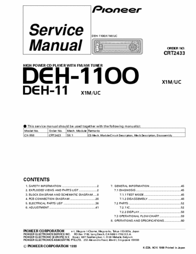 PIONEER DEH-1100 SERVICE MANUAL