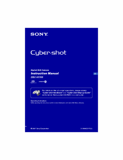 Sony DSC-H7 40 page instruction manual for Sony digital camera DSC-H7 & DSC-H9