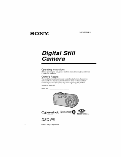 Sony DSC-P5 100 page user