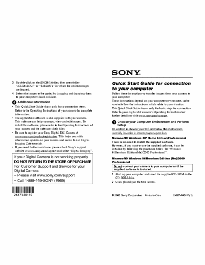 Sony DSC-S600 Sony quick start guide for connection to computer d-cam model # DSC-S600