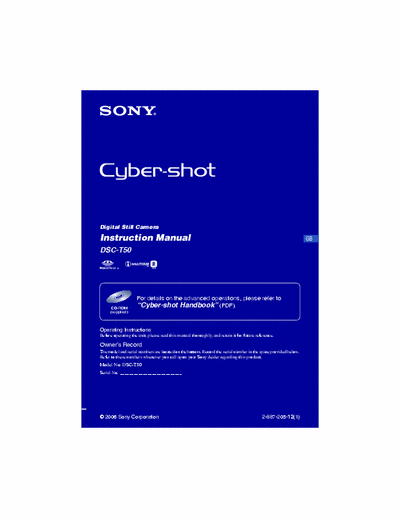 Sony DSC-T50 32 page instruction manual for Sony D-cam DSC-T50