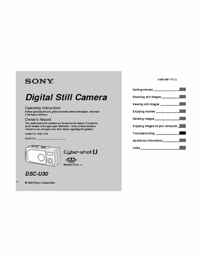 Sony DSC-U30 84 page owner