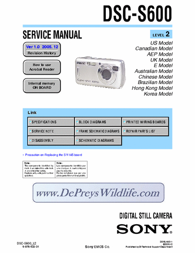 Sony DSC-S600 Level 2 Service Manual