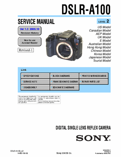 Sony A100 DSLR-A100 Service Manual Level 2
