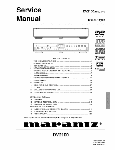 MARANTZ DV2100 MARANTZ DV2100 Service Manual