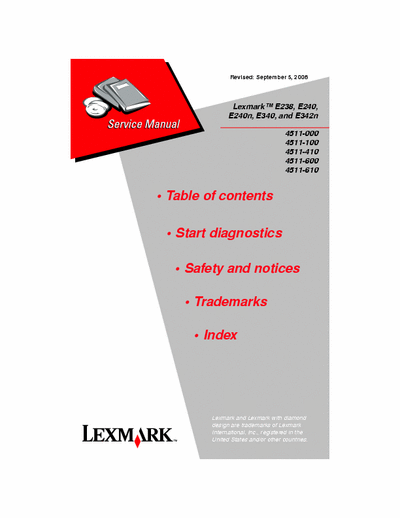 Lexmark E238, E240, E340 & E342 Lexmark E238, E240, E240n, E340 and E342n Service Manual