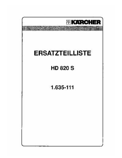 Kaercher HD820S Servicemanual für Hochdruckreiniger HD820S