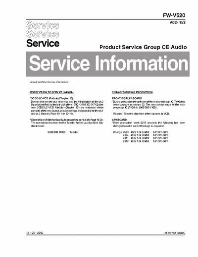 Philips FW-C520 Service Information Prod. Serv. Group CE Audio A02-152 (13-05-2002) - (7.038Kb) 1/4 Part - pag. 19