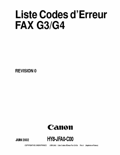 canon all model all fax G3 error code