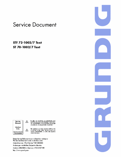 Grundig STF 72-1002/7 text Service document STF 72-1002/7 text and ST 70-1002/7 text