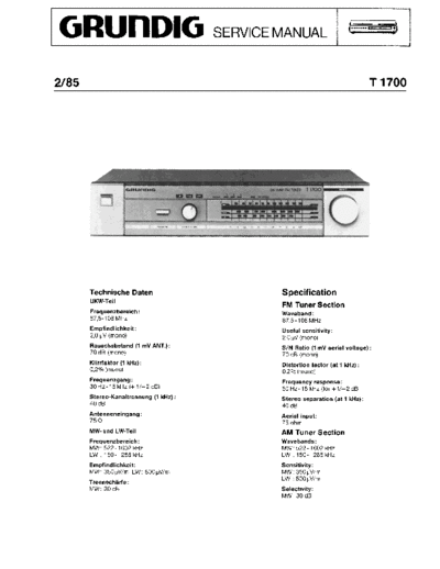 Grundig T 1700 service manual