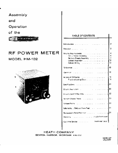 Heathkit HM-102 Assembly Manual and Schematics Heathkit HM-102 HF SWR and Power Meter