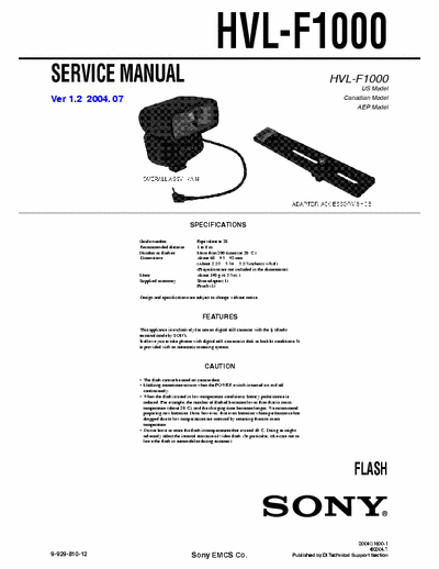 Sony HVL-F1000 3 page service manual for Sony HVL-F1000 boot flash unit that fits many of the Sony Mavica d-cams.
