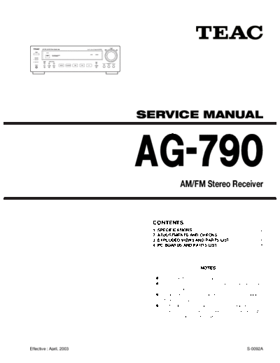 TEAC AG-790 Stereo Hi-Fi receiver service manual