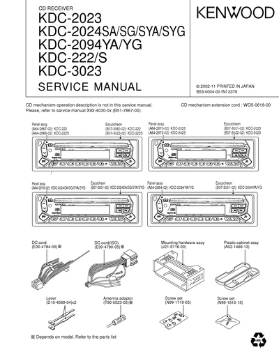 kenwood KDC-222/2023/2024/3023 CD RECEIVER SERVICE MANUAL