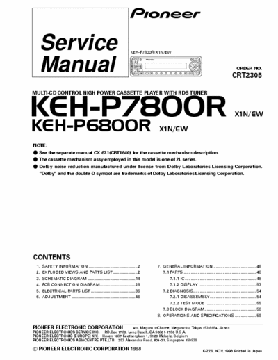 PIONEER KEH7800R SERVICE MANUAL