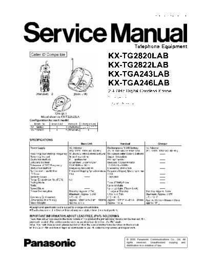 Panasonic KX-TG2820 Service Manual Telefone KX-TG2820LAB /KX-TG2822LAB / KX-TG2443LAB /KX-TG2446LAB