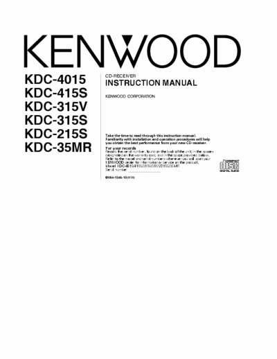 Kenwood KDC-215s Kenwood KDC-215s user and install guide