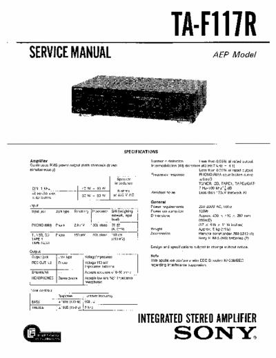 sony TA-F117R service manual sony amplifier