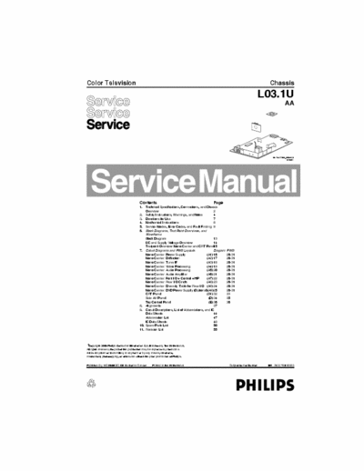 Philips L03.IU AA 56 page service manual for Philips color TV model # L03.IU AA