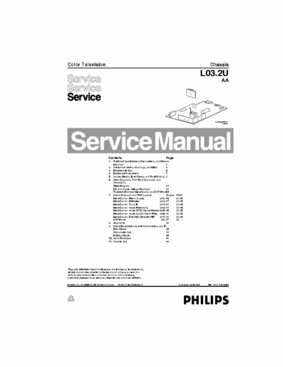 Philips L03.2U AA 44 page service manual for Philips color TV model # L0.2U AA