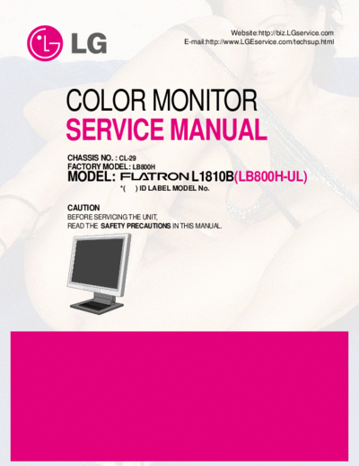 LG LB800H Service manual for LCD Monitor Flatron L1810B(LB800H-UL)
