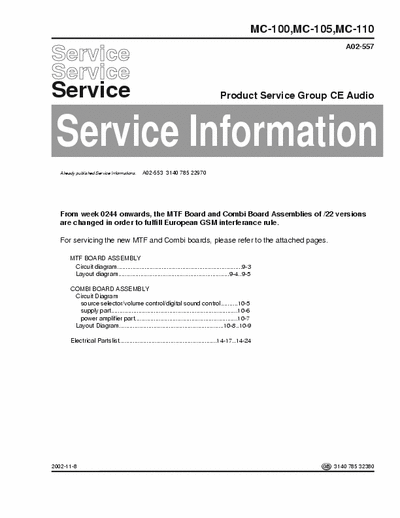 Philips MC-100  MC-105  MC-110 Service Information Prod. Serv. Group CE Audio A02-557 (2002-11-8) - (2.347Kb) 1/2 Part - pag. 17