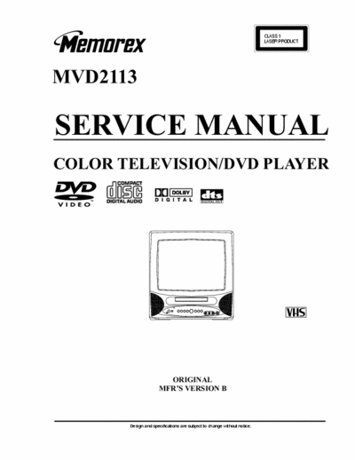 Memorex MVD2113 Manual Service Color Television/DVD Player - (7.013Kb) pag. 116