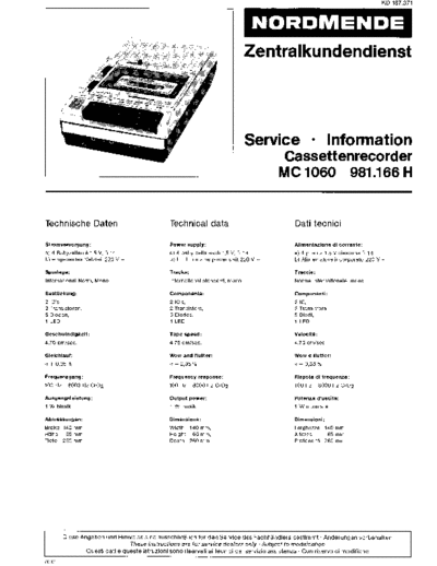 Nordmende Cassettenrecorder MC 1060 service manual