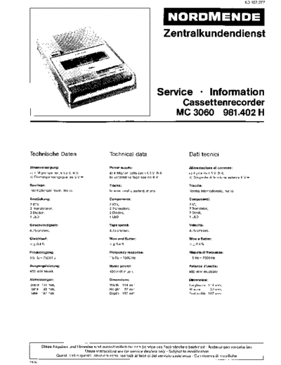 Nordmende Cassettenrecorder MC 3060 service manual