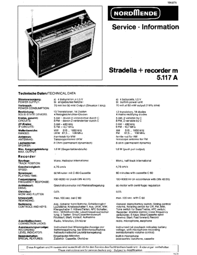 Nordmende Stradella + recorder m 5.117A service manual