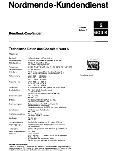 Nordmende Transita de luxe 2/603K service manual